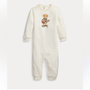 Like New 9M Ralph Lauren Cream Polo Bear Coverall Onesie